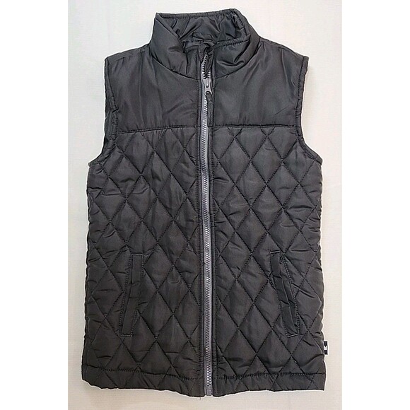 CROWN & IVY Kids 6/7 Small Black Zip up Vest Pockets Quilted Warm Preppy - Picture 1 of 9